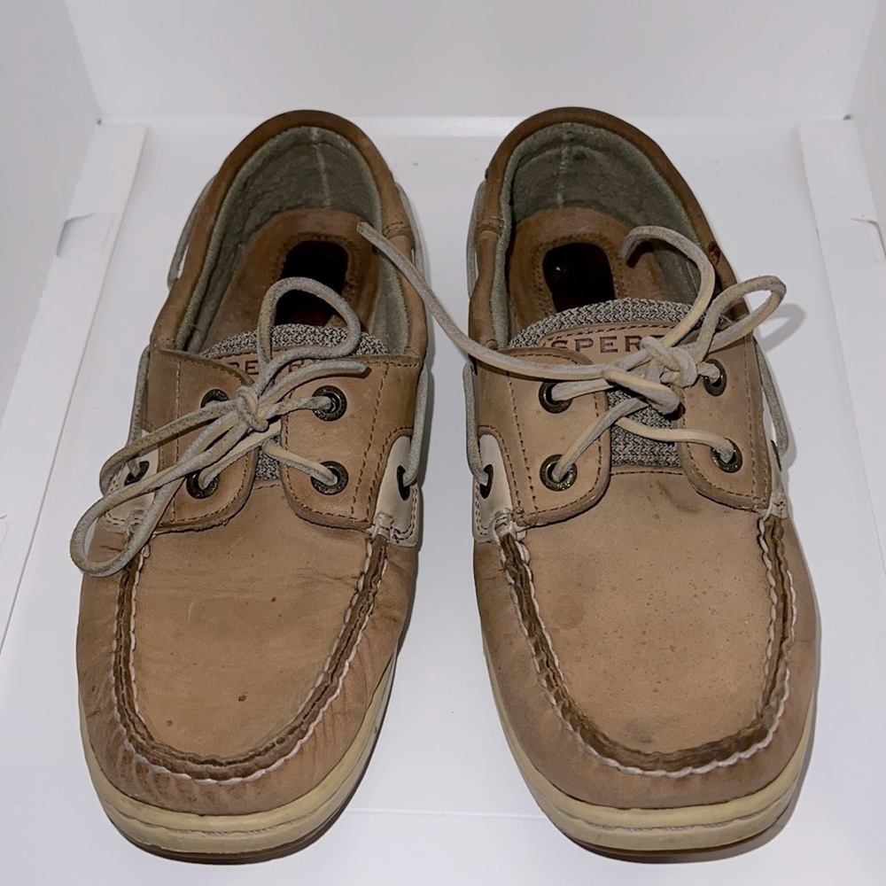 Sperry Top Sider Songfish leather woman’s lace up‎ loafers sz 7 M linen oat